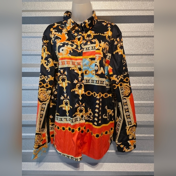Tops - Baroque Print Long Sleeve Shirt